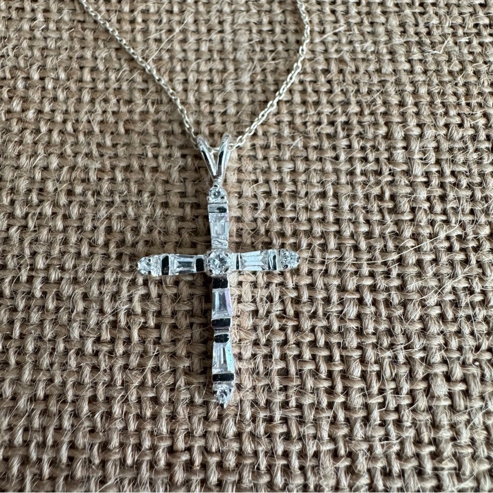 Sterling Silver‎ Cross with Zircons and 16” Chain